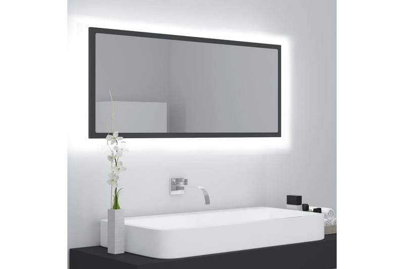 Baderomsspeil LED 100x8,5x37 cm sponplate grå - Grå - Interiør - Baderomsinnredning - Baderomsspeil