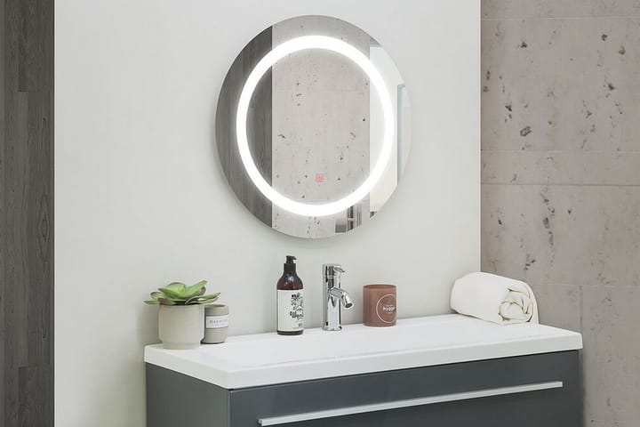 Speil Cemre LED Rund 58x58 cm - Sølv - Innredning - Baderomsinnredning - Baderomsspeil