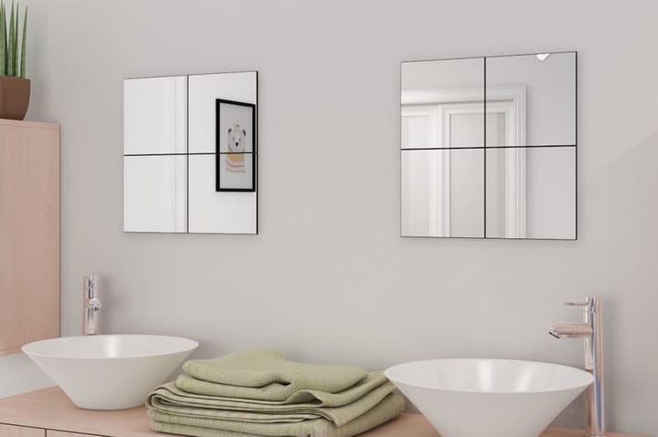 Speilfliser rammeløs glass 8 stk 20,5 cm - Sølv - Interiør - Baderomsinnredning - Baderomsspeil