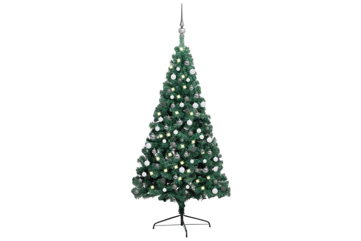 Kunstig halvt juletre med LED og kulesett 180 cm grønn