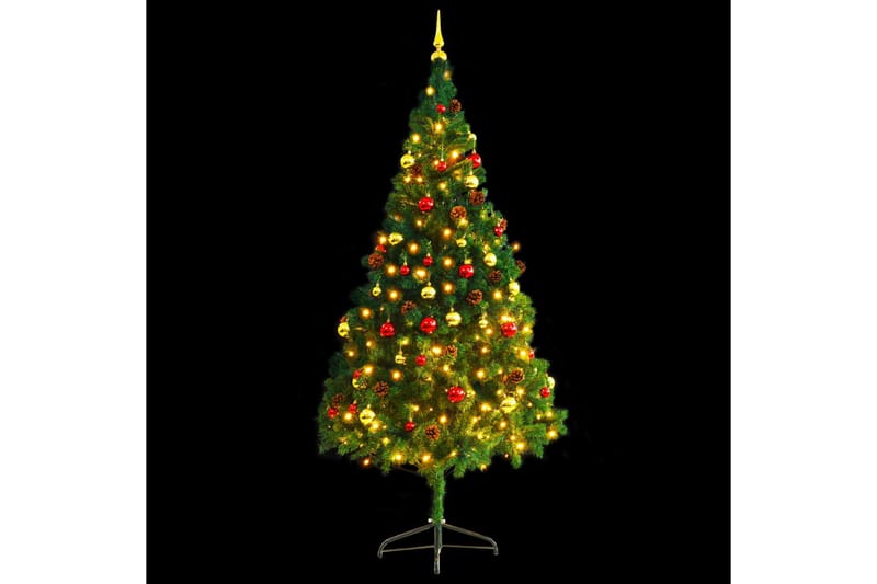 Kunstig juletre med kuler og lysdioder grønn 210 cm - grønn - Interiør - Dekorasjon & innredningsdetaljer - Julepynt & juledekorasjon - Plastjuletre