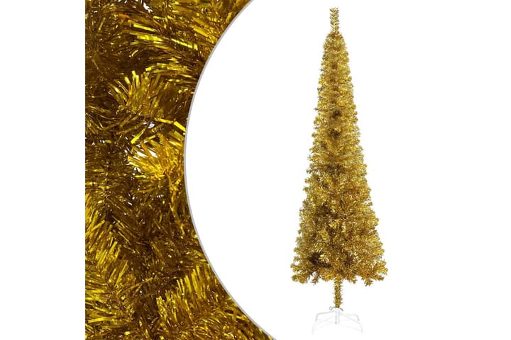 Slankt juletre med LED og kulesett gull 210 cm - Interiør - Dekorasjon & innredningsdetaljer - Julepynt & juledekorasjon - Plastjuletre