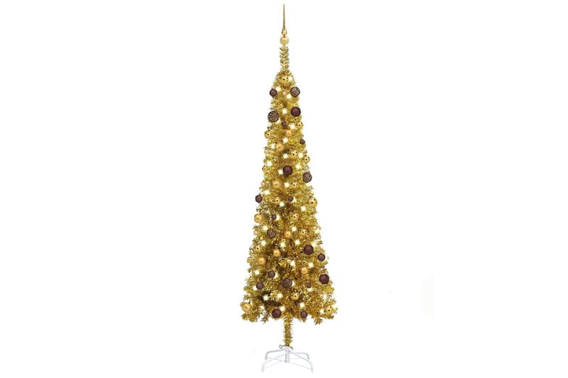 Slankt juletre med LED og kulesett gull 210 cm - Innredning - Dekorasjon & innredningsdetaljer - Julepynt & juledekorasjon - Plastjuletre