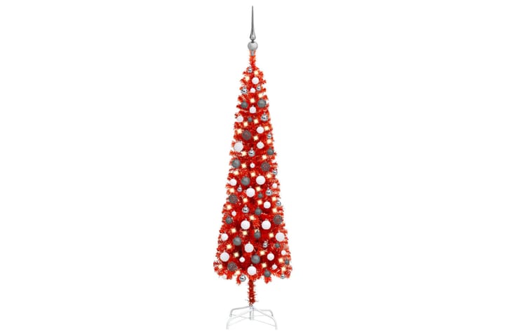 Slankt juletre med LED og kulesett rød 150 cm - Interiør - Dekorasjon & innredningsdetaljer - Julepynt & juledekorasjon - Plastjuletre