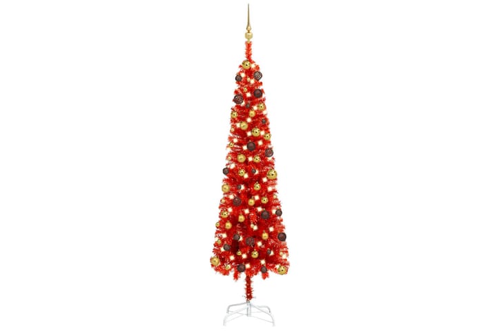 Slankt juletre med LED og kulesett rød 210 cm - Interiør - Dekorasjon & innredningsdetaljer - Julepynt & juledekorasjon - Plastjuletre