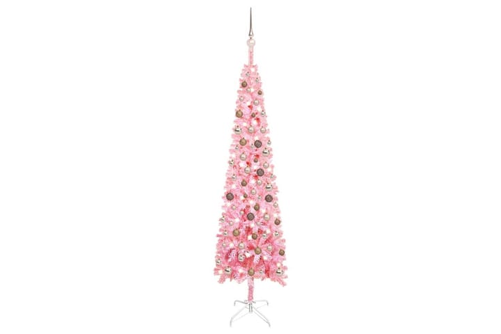 Slankt juletre med LED og kulesett rosa 210 cm - Interiør - Dekorasjon & innredningsdetaljer - Julepynt & juledekorasjon - Plastjuletre