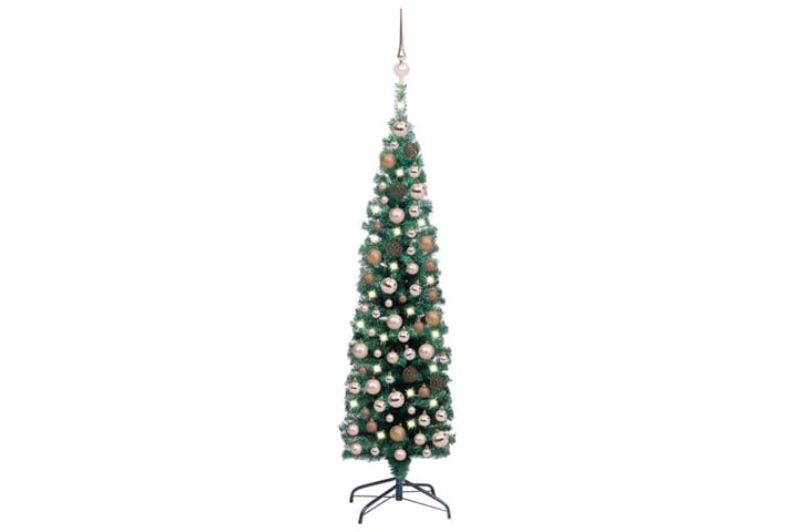 Slankt kunstig juletre med LED og kulesett grønn 150 cm - Interiør - Dekorasjon & innredningsdetaljer - Julepynt & juledekorasjon - Plastjuletre