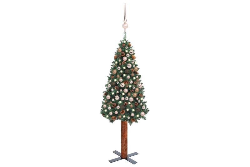 Slankt kunstig juletre med LED og kulesett grønn 210 cm PVC - Interiør - Dekorasjon & innredningsdetaljer - Julepynt & juledekorasjon - Plastjuletre
