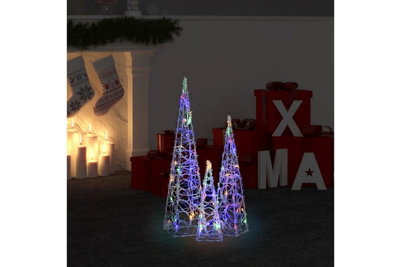 Dekorativt LED lyskjeglesett i akryl flerfarget 30/45/60cm - Grå - Innredning - Dekorasjon & innredningsdetaljer - Julepynt & juledekorasjon