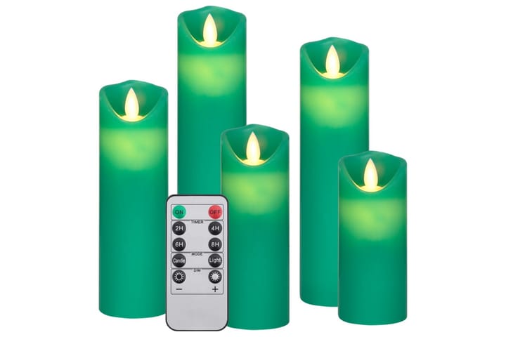 LED-stearynlyssett 5 stk med fjernkontroll varmhvit - grønn - Interiør - Dekorasjon & innredningsdetaljer - Julepynt & juledekorasjon