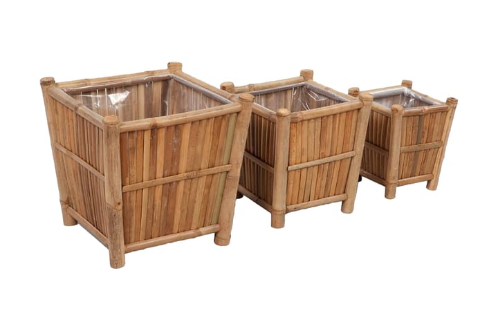 Høybed bambus 3 stk med nylonforing - Brun - Hagemøbler & utemiljø - Balkong & terrasse - Balkongdyrking - Blomsterkasser