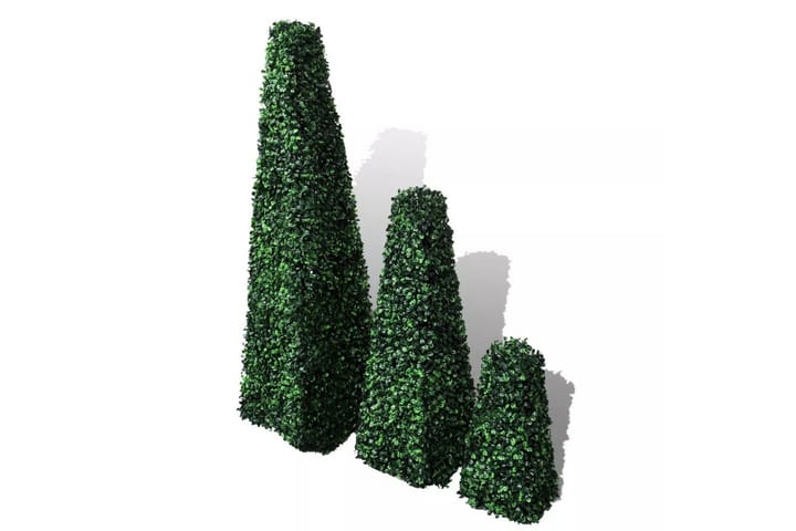 Kunstig buksbompyramide sett med 3 stk - Grønn|Hvit - Interiør - Dekorasjon & innredningsdetaljer - Kunstige planter