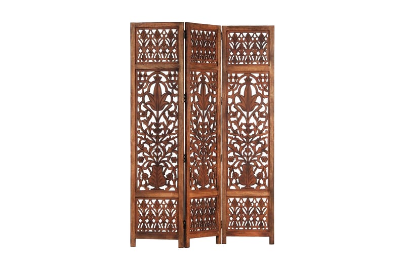 Romdeler håndskåret 3 paneler brun 120x165 cm heltre mango - Interiør - Dekorasjon & innredningsdetaljer - Romdelere