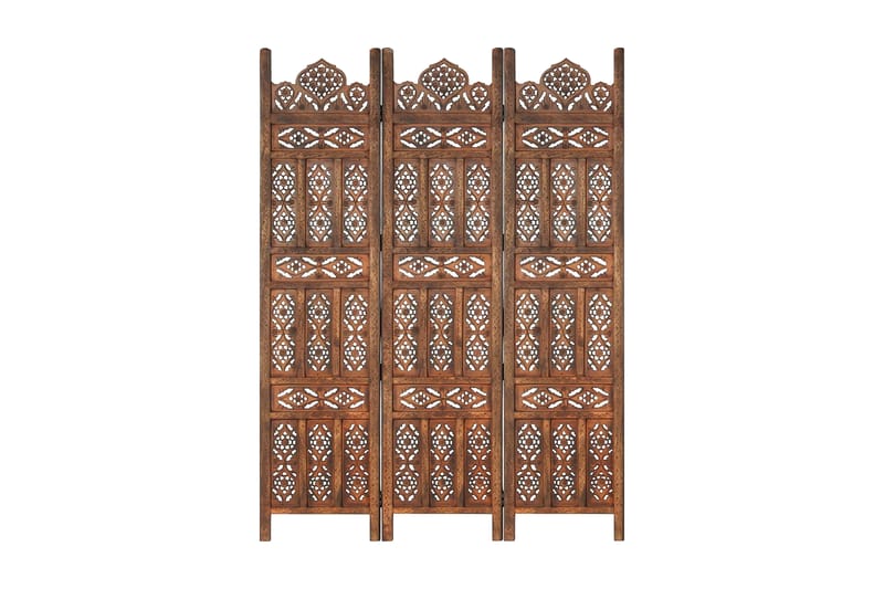 Romdeler håndskåret 3 paneler brun 120x165 cm heltre mango - Innredning - Dekorasjon & innredningsdetaljer - Romdelere