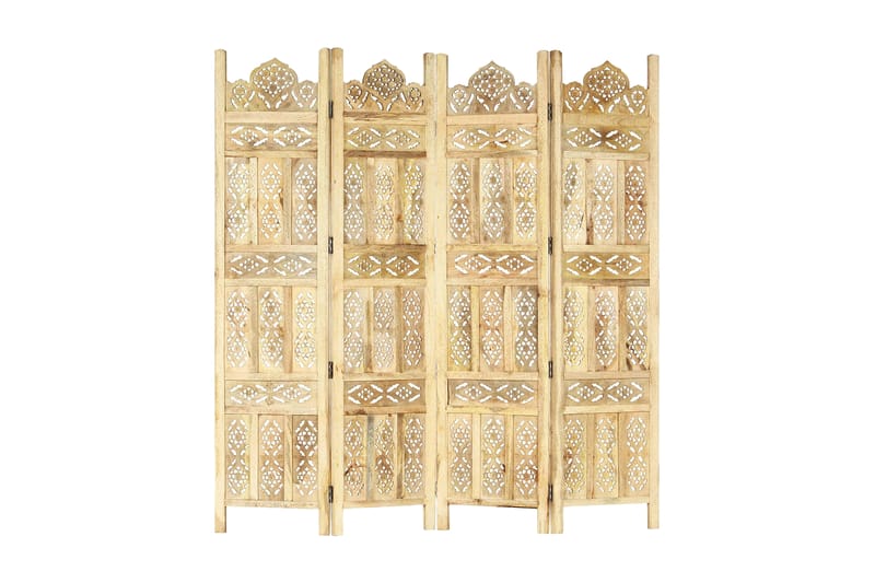 Romdeler håndskåret 4 paneler 160x165 cm heltre mango - Interiør - Dekorasjon & innredningsdetaljer - Romdelere - Skjermvegg