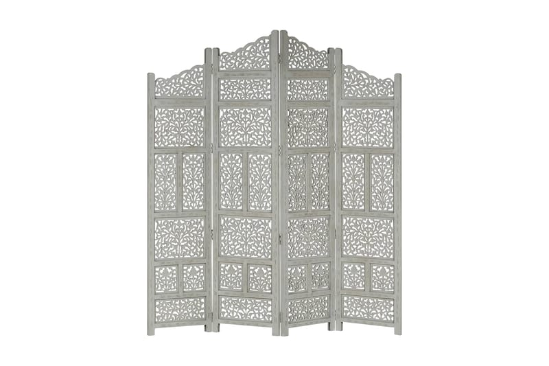 Romdeler håndskåret 4 paneler grå 160x165 cm heltre mango - Grå - Interiør - Dekorasjon & innredningsdetaljer - Romdelere - Skjermvegg