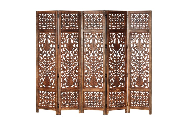 Romdeler håndskåret 5 paneler brun 200x165 cm heltre mango - Interiør - Dekorasjon & innredningsdetaljer - Romdelere