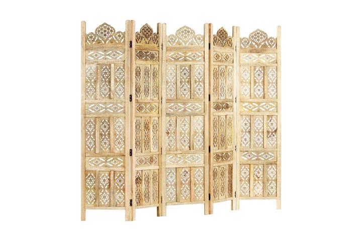 Romdeler håndskåret 5 paneler hvit 200x165 cm heltre mango - Interiør - Dekorasjon & innredningsdetaljer - Romdelere - Skjermvegg