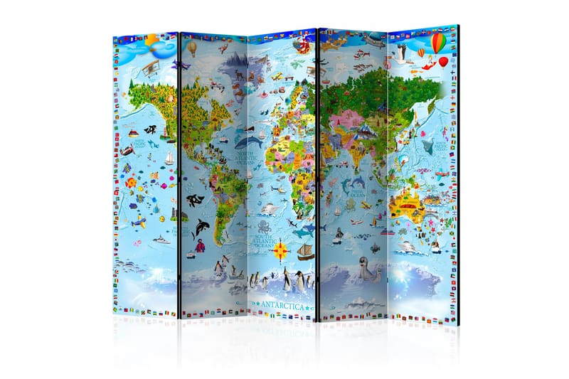 Romdeler World Map For Kids 225x172 - Artgeist sp. z o. o. - Interiør - Dekorasjon & innredningsdetaljer - Romdelere - Bretteskjerm