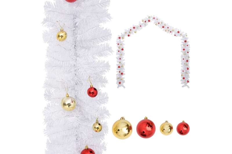 Julegarland dekorert med kuler hvit 10 m - Hvit - Interiør - Dekorasjon & innredningsdetaljer - Festdekorasjon - Girlander