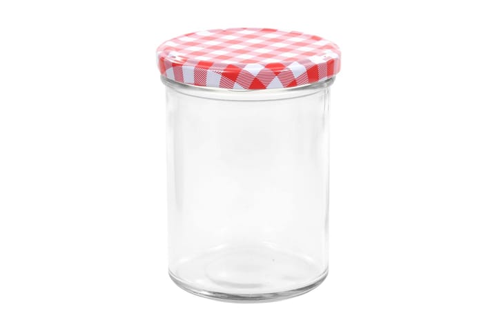 Syltetøyglass med hvite og røde lokk 96 stk 400 ml - Innredning - Kjøkkenutstyr - Bokser & syltetøyglass