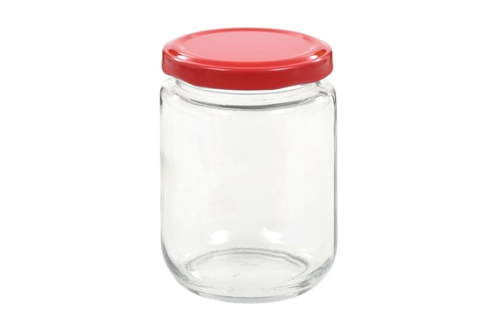 Syltetøyglass med røde lokk 48 stk 230 ml - Innredning - Kurver & bokser - Oppbevaring til småting