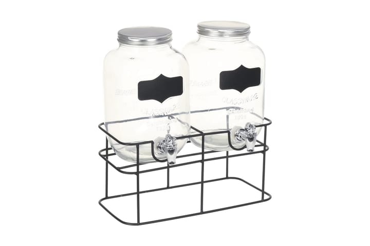 Drikkedispensere 2 stk med stativ 2 x 4 L glass - Gjennomsiktig - Innredning - Kjøkkenutstyr - Kjøkkenprodukter