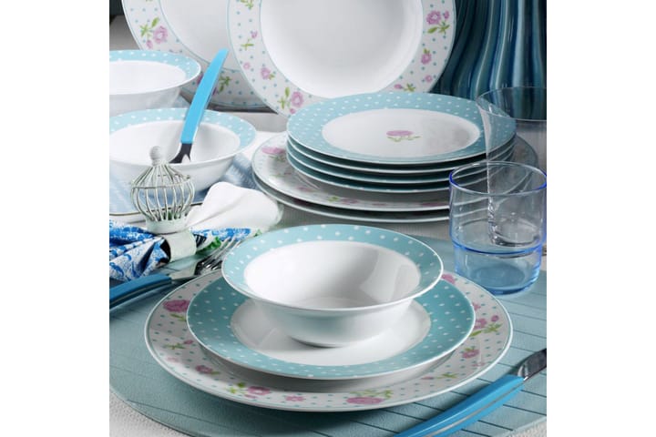Middagsservise Kütahya 24 Deler Porselen - Hvit|Blå|Rosa - Innredning - Kjøkkenutstyr - Porselen