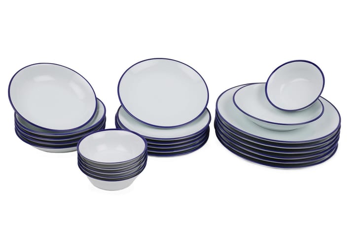 Middagsservise Kütahya 24 Deler Porselen - Hvit/Mørkeblå - Innredning - Kjøkkenutstyr - Porselen