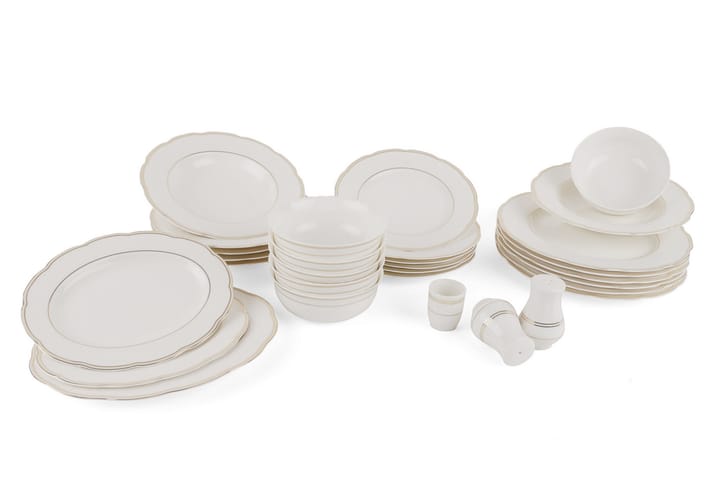 Middagsservise Kütahya 30 Deler Porselen - Hvit|Gull - Innredning - Kjøkkenutstyr - Tallerkener