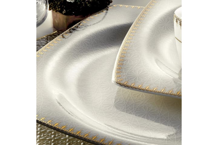 Middagsservise Kütahya 62 Deler Porselen - Hvit|Gull - Innredning - Kjøkkenutstyr - Tallerkener