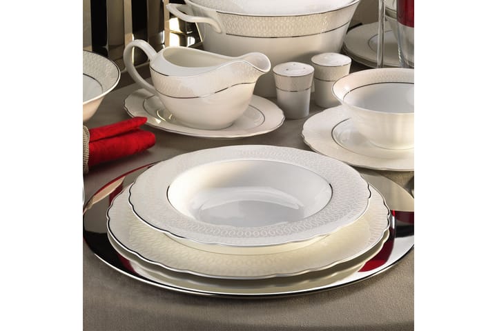 Middagsservise Kütahya 84 Deler Porselen - Hvit|Sølv - Innredning - Kjøkkenutstyr - Tallerkener