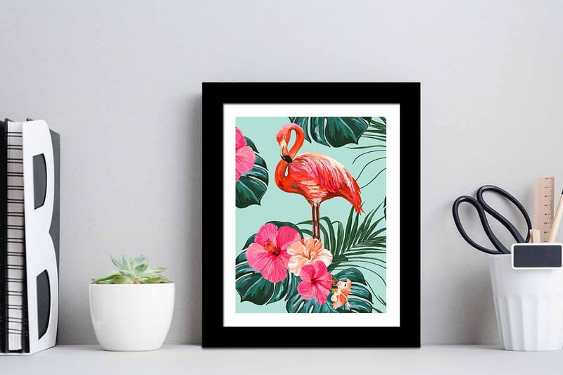 Bilde Floral Animal med Ramme Flerfarget - 22,3x52,8 cm - Interiør - Plakater & posters - Lerretsbilder