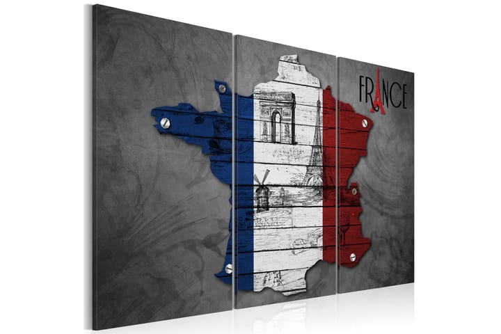 Bilde Symboler Frankrike Triptyk 60x40 - Artgeist sp. z o. o. - Interiør - Plakater & posters - Lerretsbilder