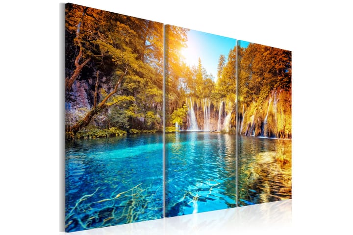 Bilde Waterfalls Of Sunny Forest 120x80 - Finnes i flere størrelser - Innredning - Plakater & posters - Lerretsbilder