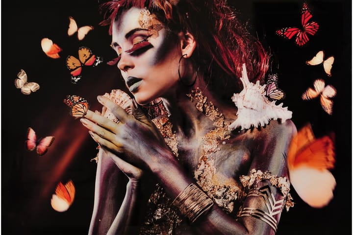 Bilde Woman with butterflies brown - 120x80 cm - Innredning - Plakater & posters - Lerretsbilder