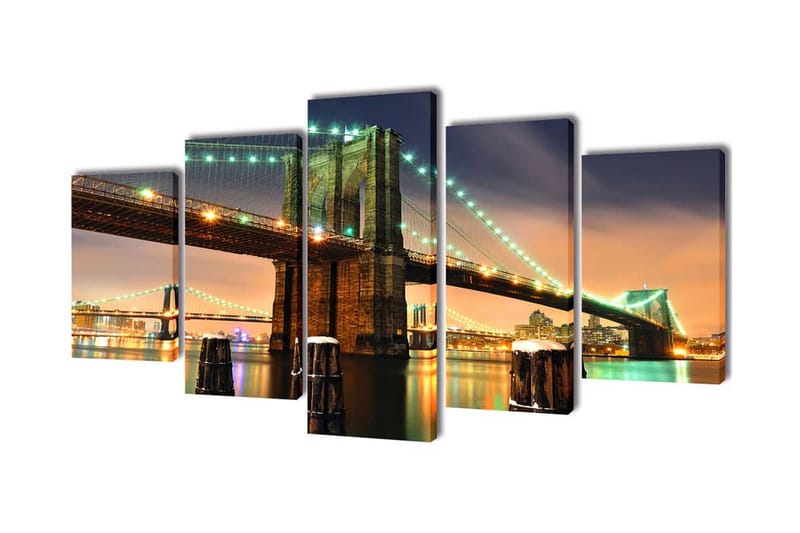 Kanvas Flerdelt Veggdekorasjon Brooklyn Bridge 200 x 100 cm - Flerfarget - Innredning - Plakater & posters - Lerretsbilder
