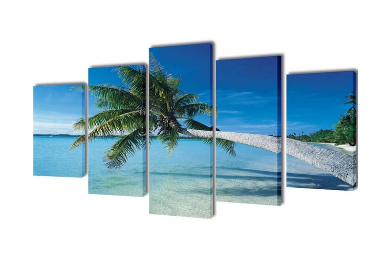 Kanvas Flerdelt Veggdekorasjon Sandstrand Palmetre 200x100cm - Flerfarget - Innredning - Plakater & posters - Lerretsbilder