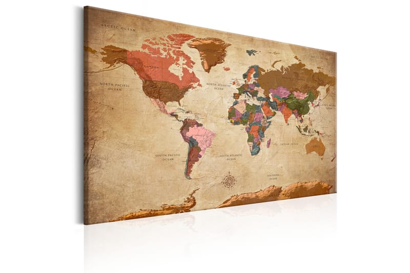 Tavle World Map: Brown Elegance 90X60 - Artgeist sp. z o. o. - Innredning - Plakater & posters - Lerretsbilder