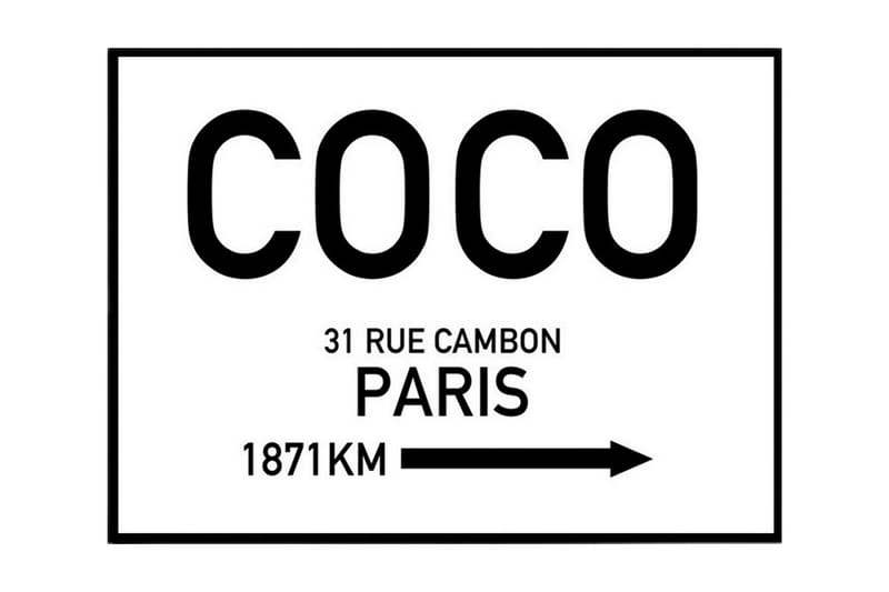 Coco 31 Rue Cambon - Paris Tekst Hvit/Svart - 30x40 cm - Interiør - Maleri & posters - Posters