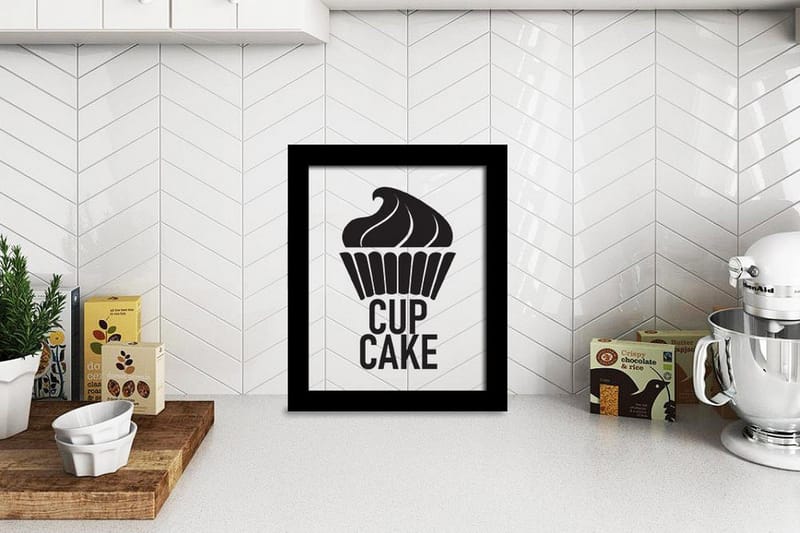 Cupcake Illustrasjon/Tekst Svat/Hvit 2 - 23x28 cm - Interiør - Maleri & posters - Posters - Kjøkkenbilder