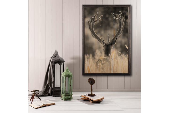 Deer In The Field Painting/Foto Grå/Beige - 50x70 cm - Interiør - Maleri & posters - Posters