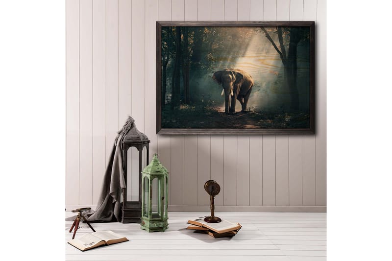 Elephant In The Djungle Foto Grønn/Beige - 70x50 cm - Interiør - Maleri & posters - Lerretsbilder