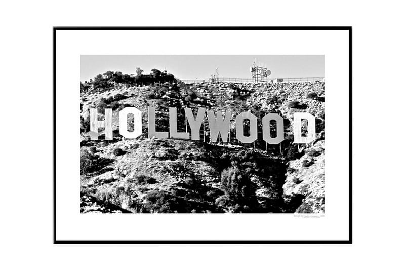 Famous Hollywood Sign, CA Foto Grå/Hvit/Svart - 70x50 cm - Interiør - Maleri & posters - Posters - Retro & vintage poster