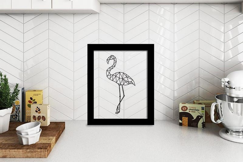 Flamingo Illustrasjon Svat/Hvit 2 - 23x28 cm - Interiør - Maleri & posters - Posters - Dyreplakater