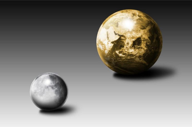 Gold Moon And Earth Illustrasjon Svart/Gull/Grå