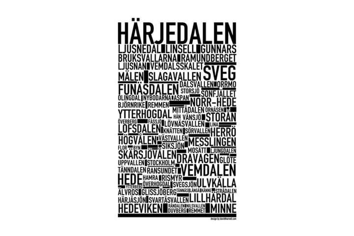 Härjedalen Tekst Hvit/Svart - 50x70 cm - Interiør - Maleri & posters - Posters - Kart & byer plakat