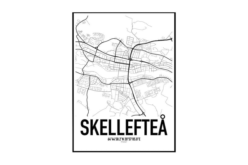 Skellefteå Karta Illustrasjon/Tekst Hvit/Svart - 30x40 cm - Interiør - Maleri & posters - Posters