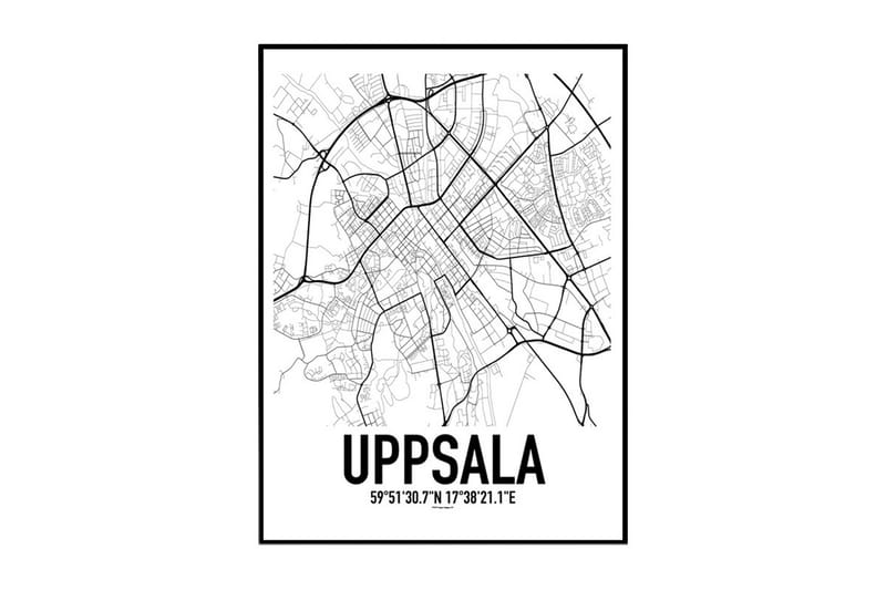 Uppsala Karta Illustrasjon/Tekst Hvit/Svart - 30x40 cm - Interiør - Maleri & posters - Posters
