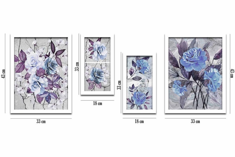 Bilde Floral med Ramme 4-pk Flerfarget - 33x34 cm - Innredning - Plakater & posters - Rammer